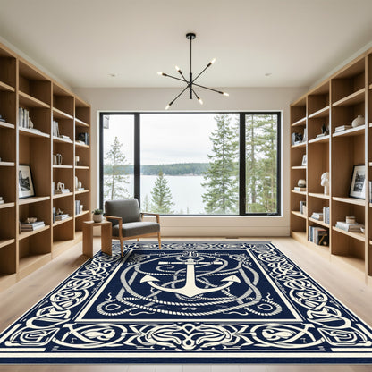 Navy Cream Nautical Anchor Nautical Frame Rug