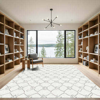 Minimalist Cream Diamond Lattice Overlay Rug