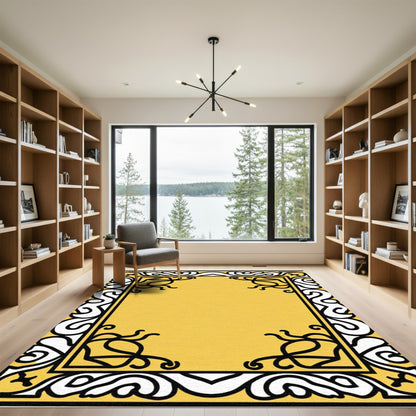 Classic Yellow Black White Border Rug