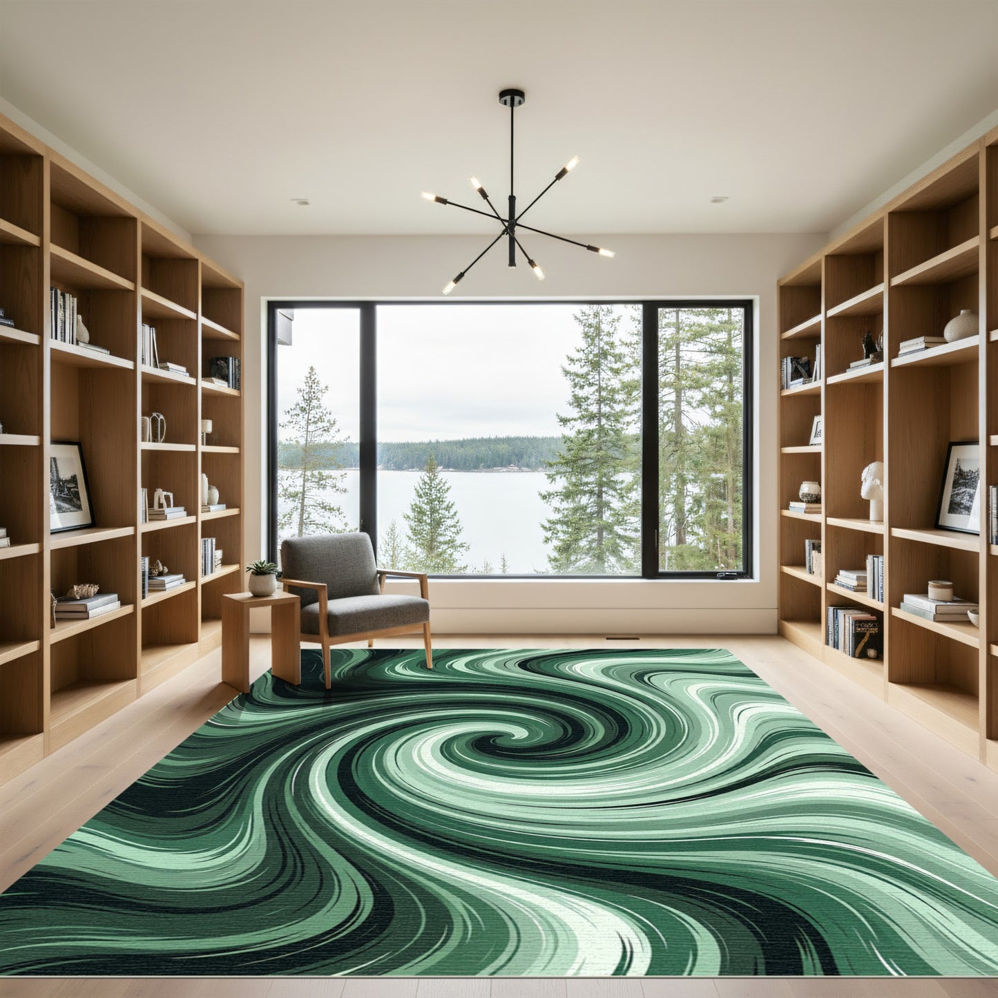 Emerald Swirl Abstract Wavy Art Rug