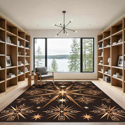 Brown Gold Starburst Cross Arrangement Rug