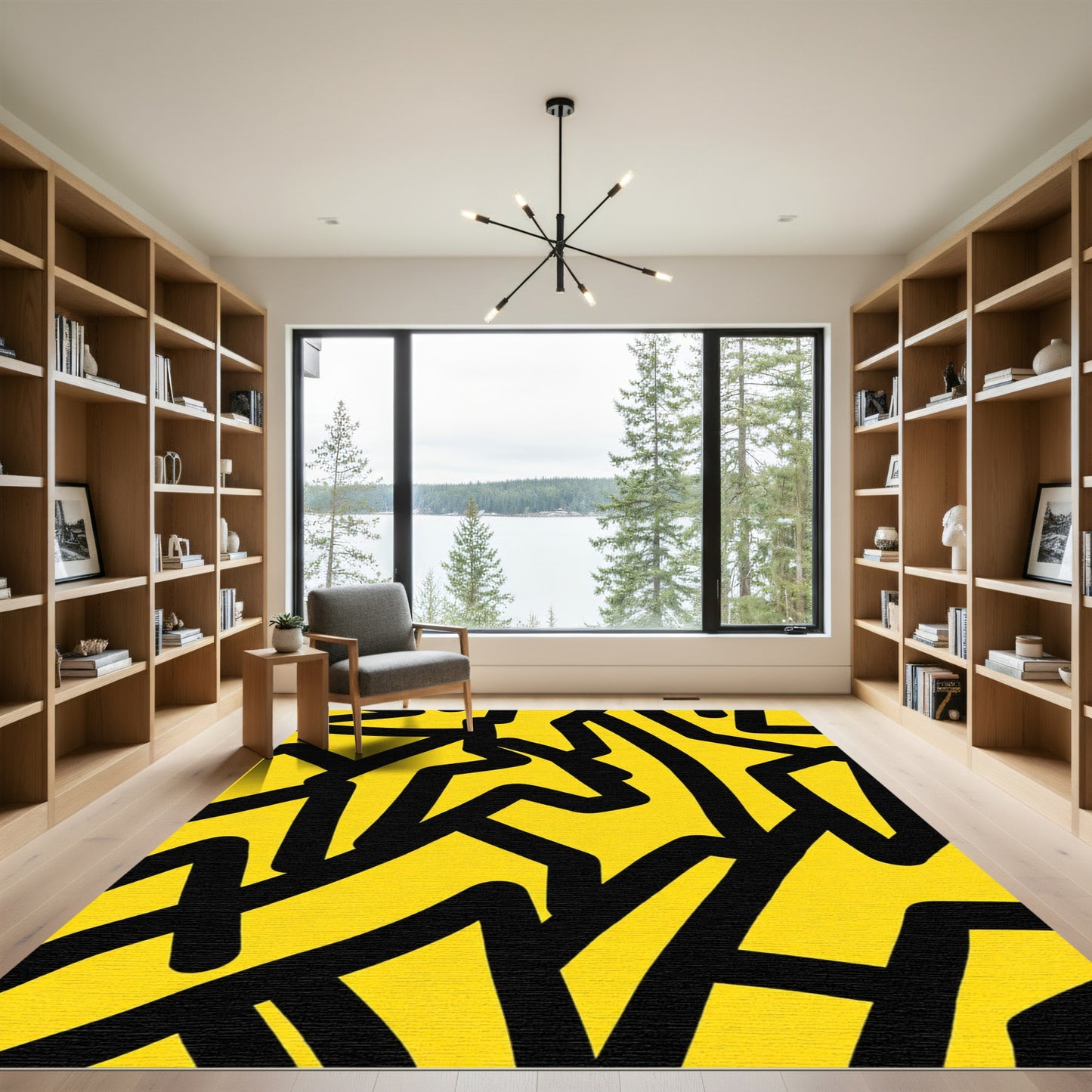 Bold Yellow Black Abstract Lines Rug