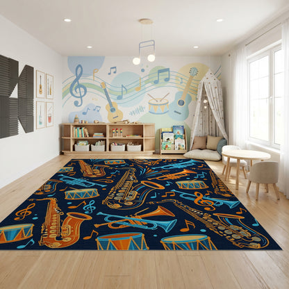 Vibrant Saxophone Trumpet Drum Notes Rug