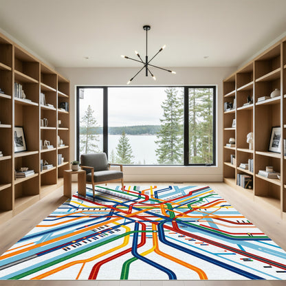 Multicolor Geometric Transit Map Art Rug