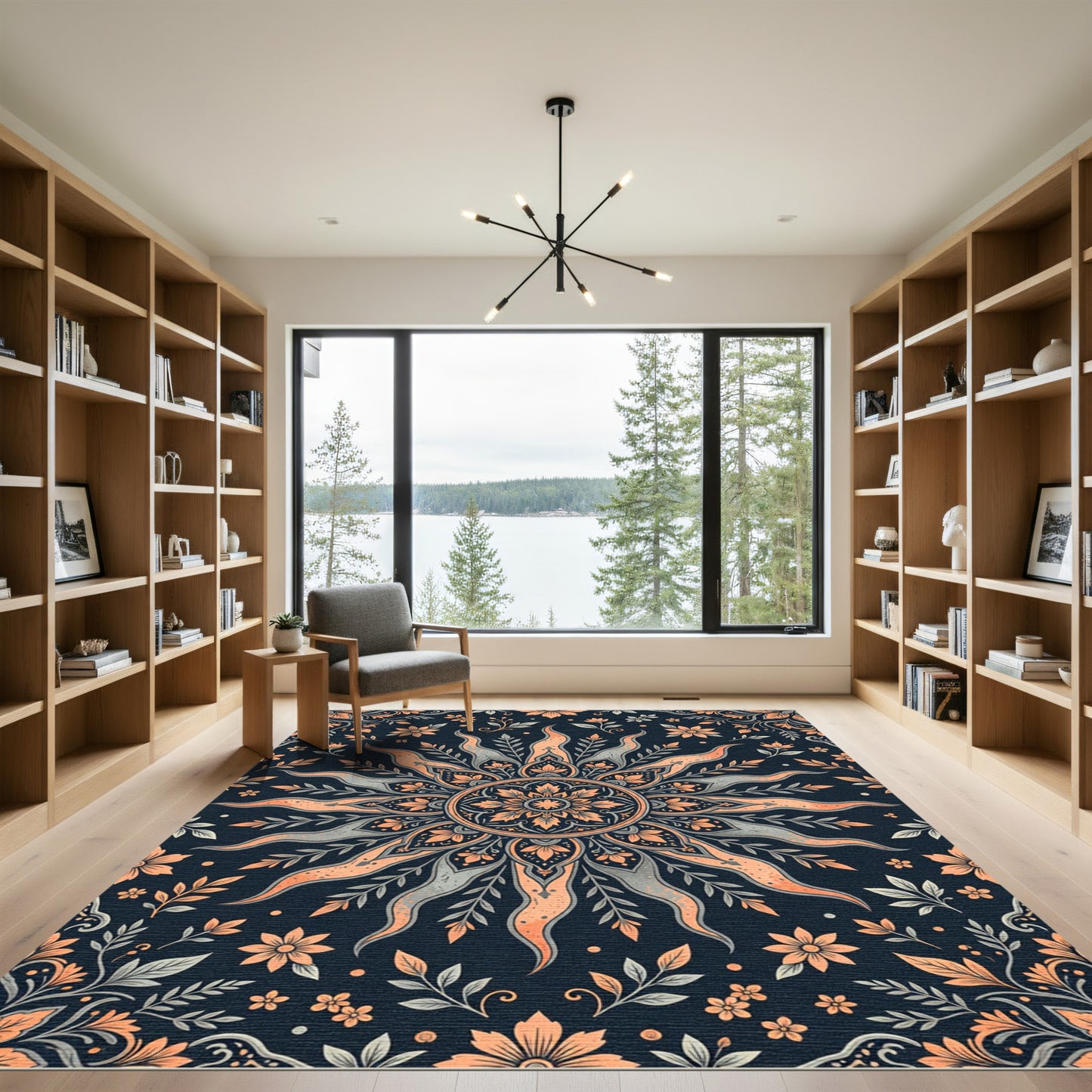 Sunset Orange Sun Mandala Rug