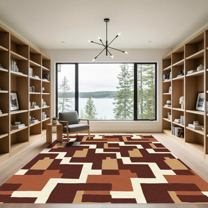 Earthy Tones Geometric Blocks Rug