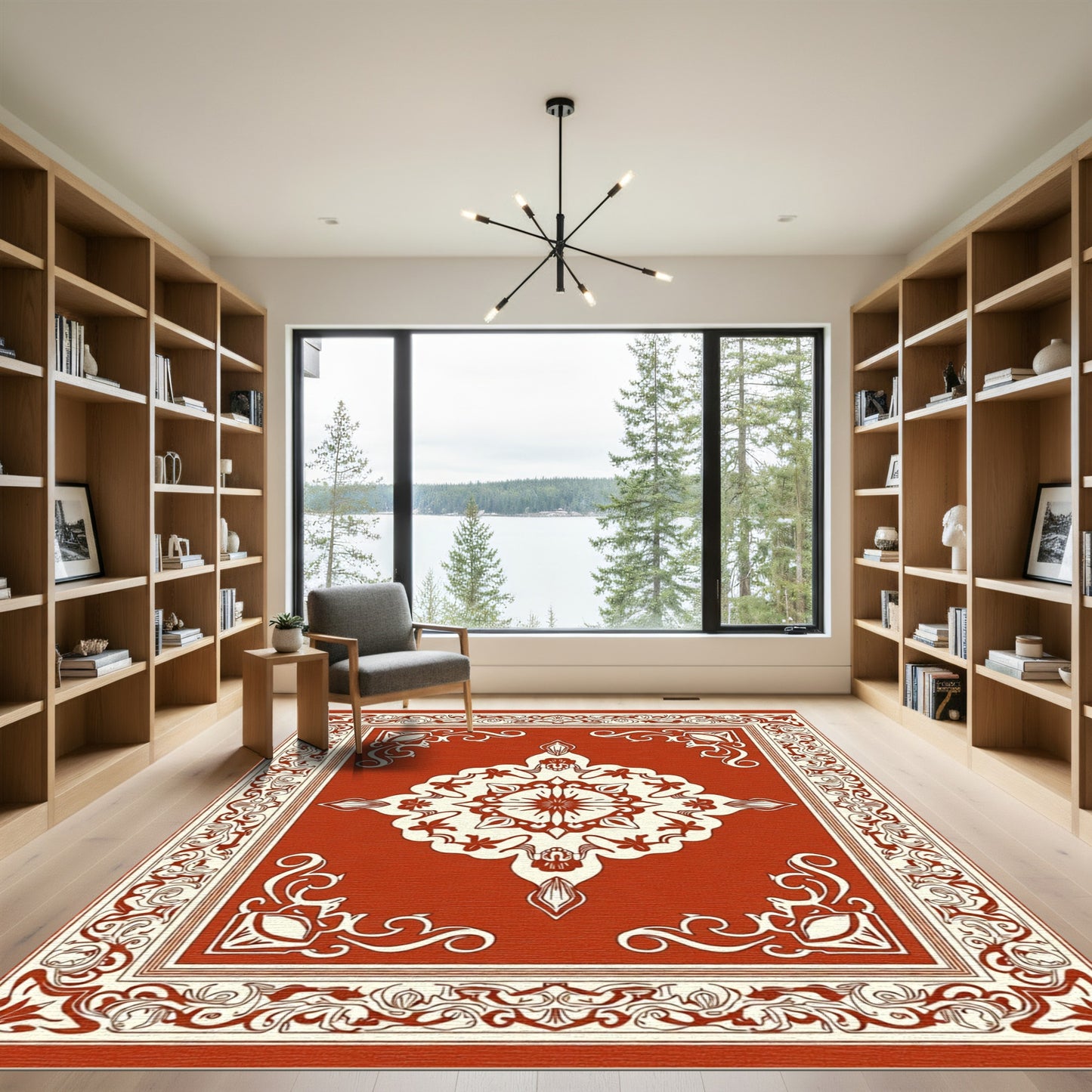 Terracotta Ivory Medallion Floral Border Rug