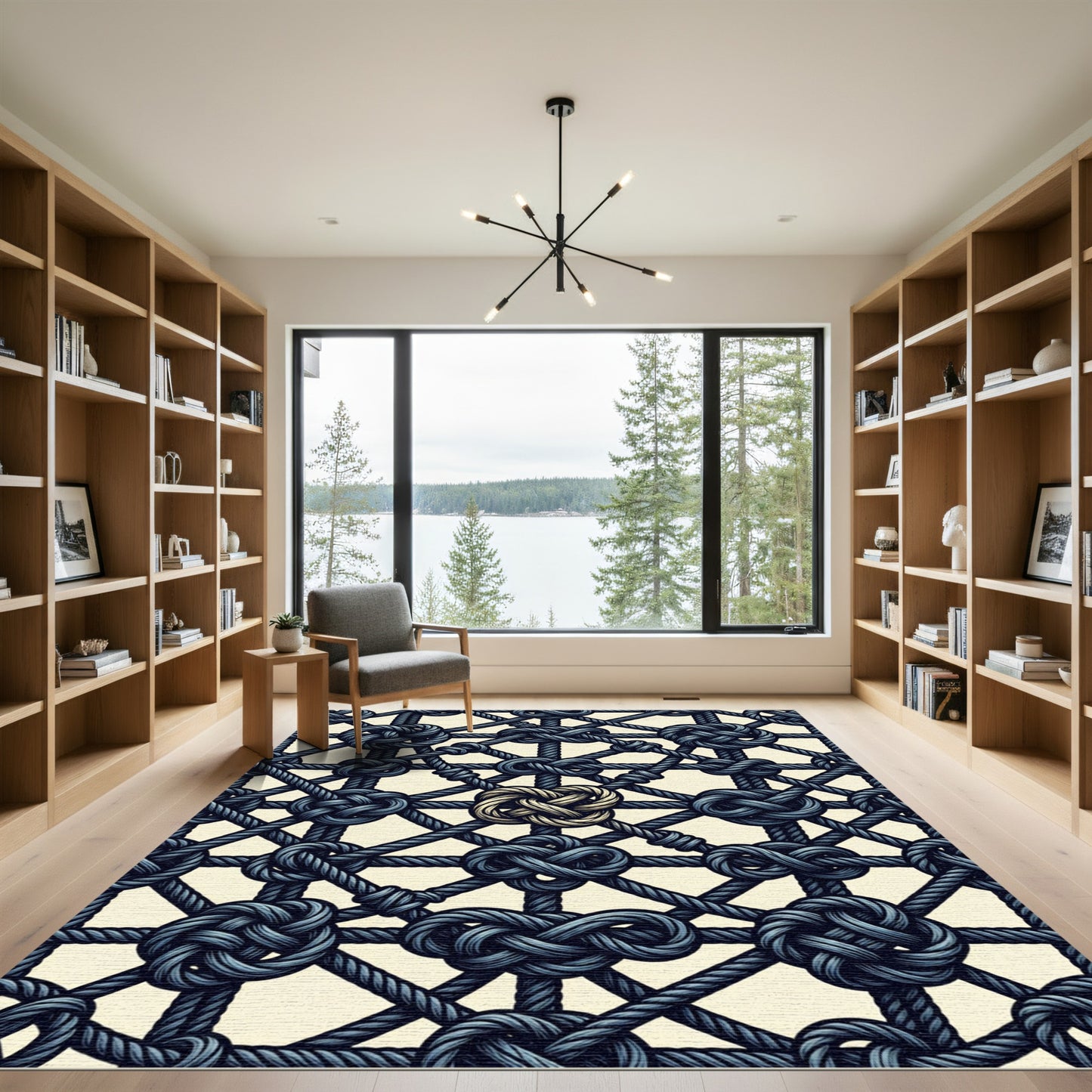 Dark Blue Braided Knot Grid Rug