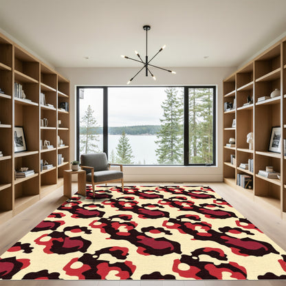 Crimson Red Abstract Organic Shapes Rug