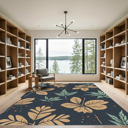Autumnal Leaf Ochre Mint Slate Rug