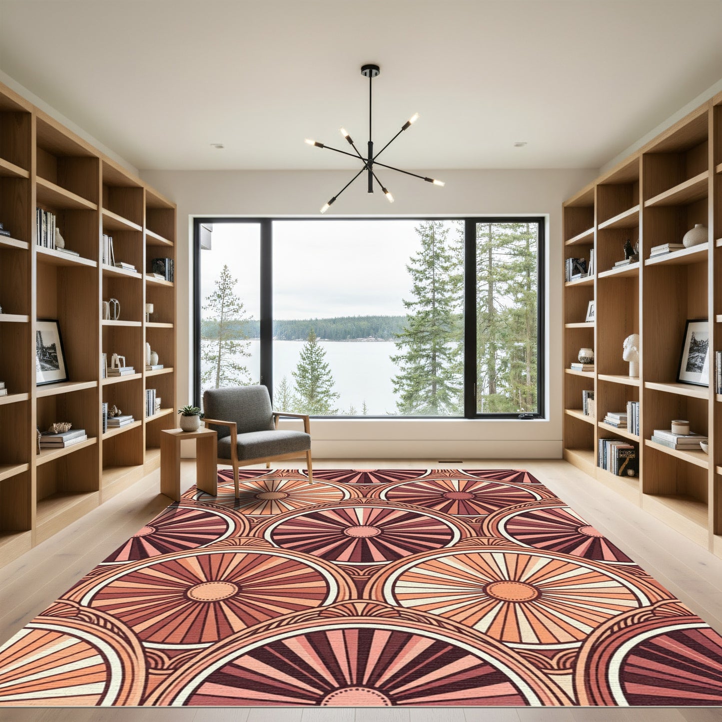 Art Deco Peach Sunburst Circles Rug