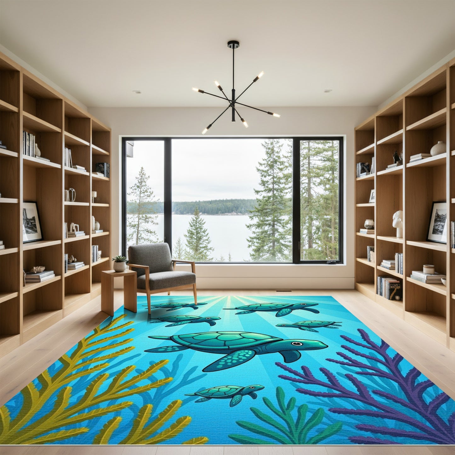 Ocean Blue Sea Turtles Under Sunbeams Rug