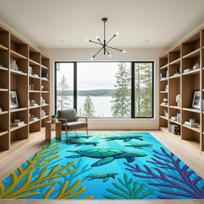 Ocean Blue Sea Turtles Under Sunbeams Rug
