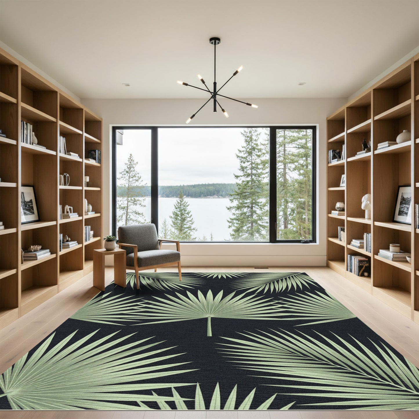 Lush Sage Tropical Palm Leaf Rug