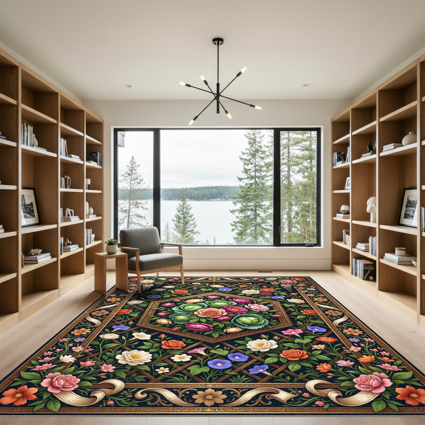 Ornate Floral Garden Lattice Rug