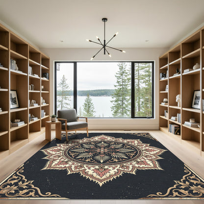 Ornate Cream and Rose Floral Medallion Rug