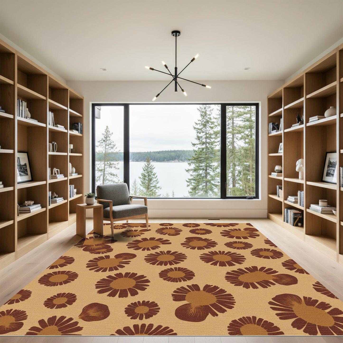 Golden Brown Floral Scatter Rug