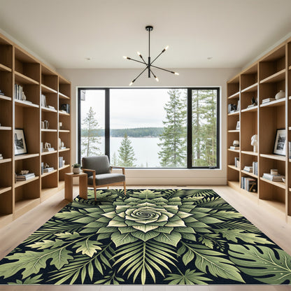 Lush Botanical Sage Green Fern Medallion Rug