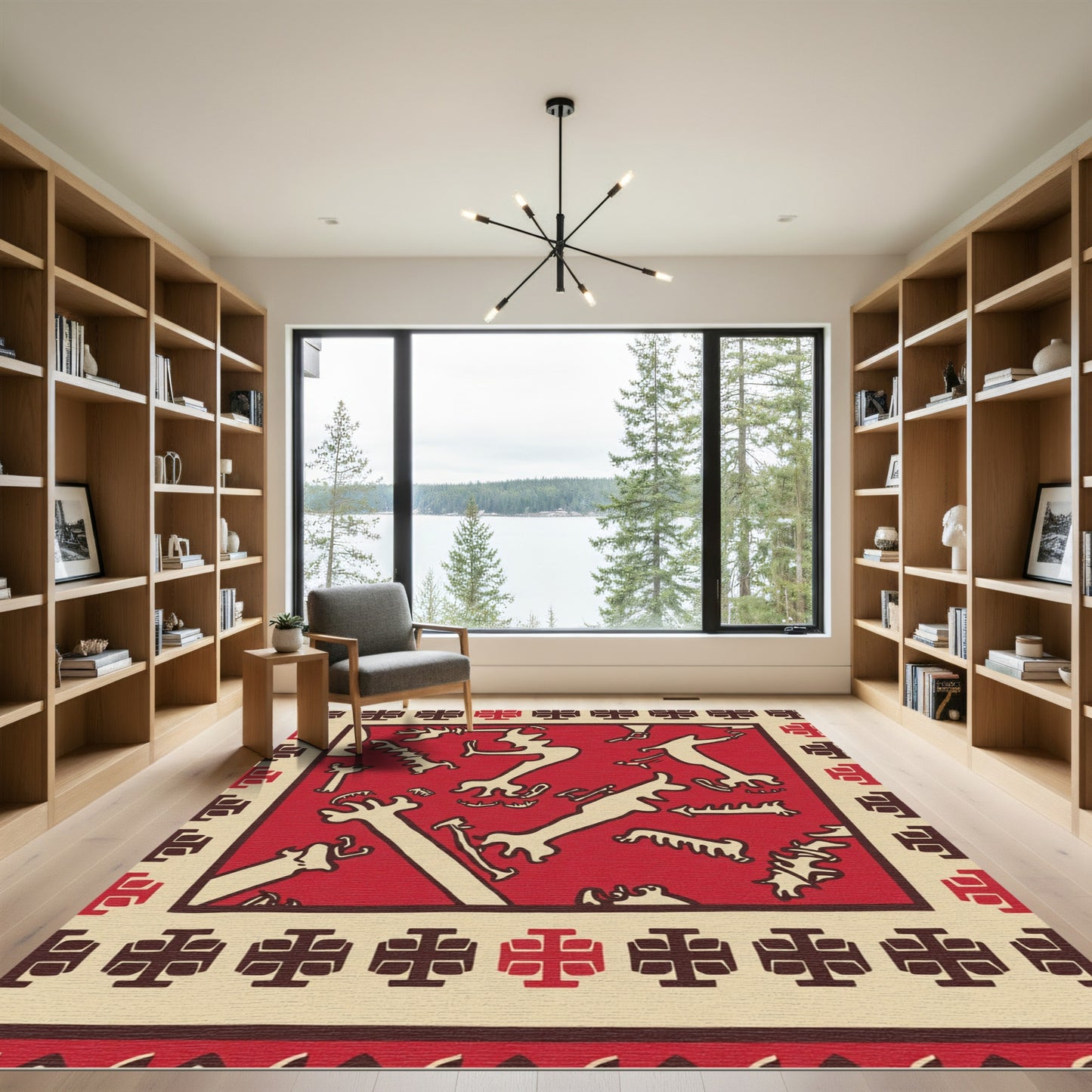 Abstract Figures Red Beige Graphic Accents Rug