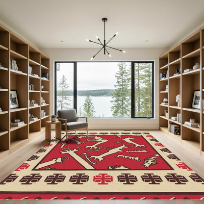 Abstract Figures Red Beige Graphic Accents Rug