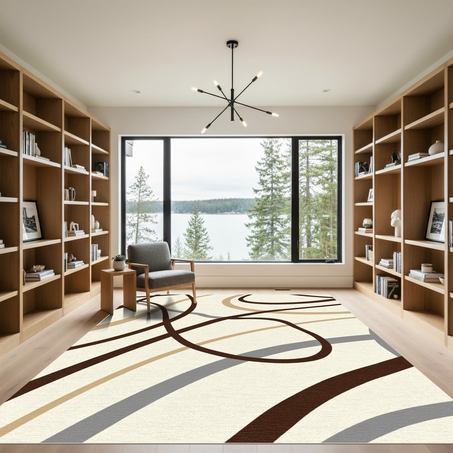 Modern Abstract Swirl Chocolate Gray Rug