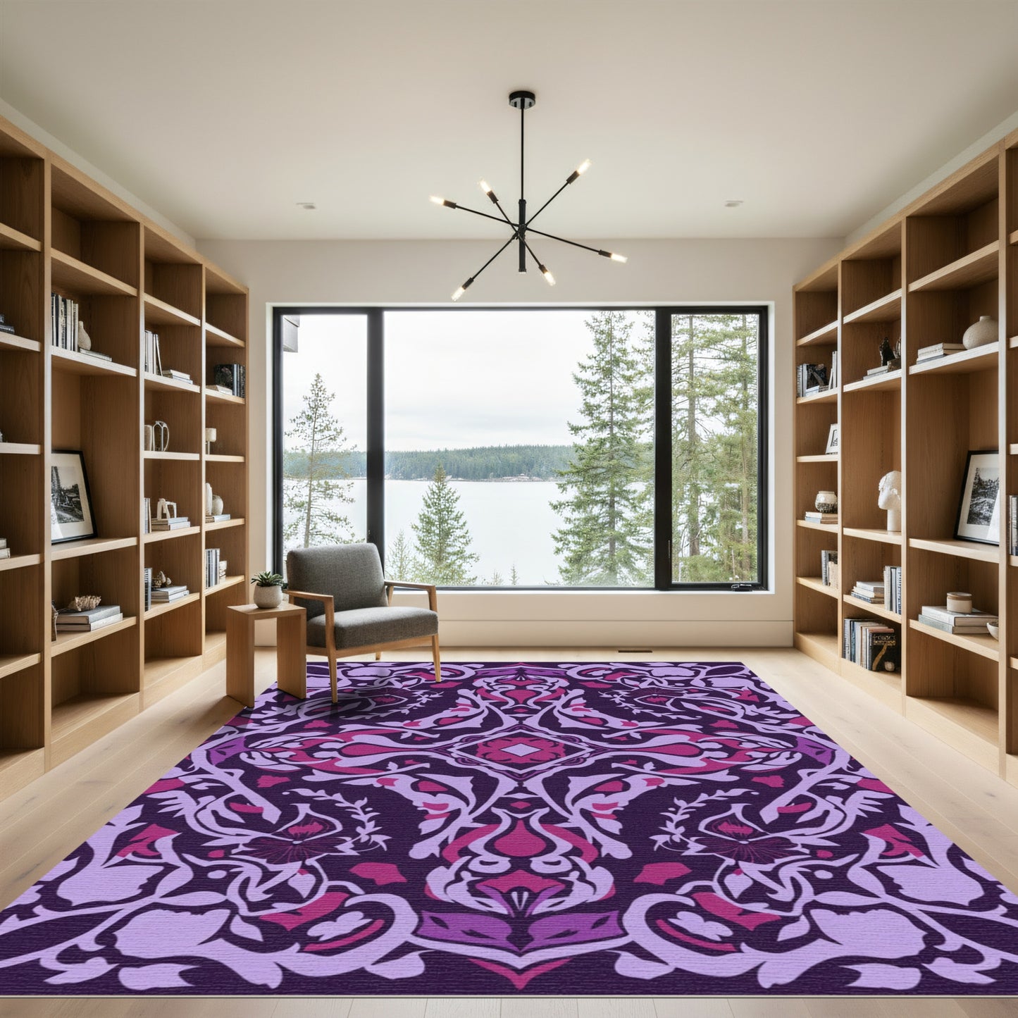 Dark Purple Pink Floral Medallion Rug