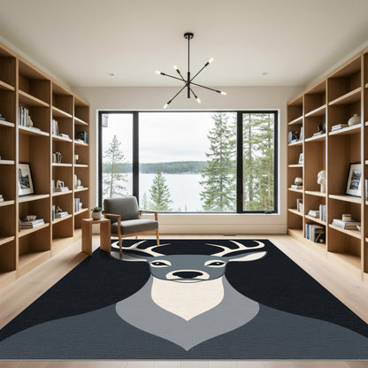 Modern Gray Deer Portrait Rug