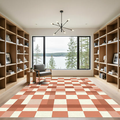 Terracotta Cream Checkered Squares Rug