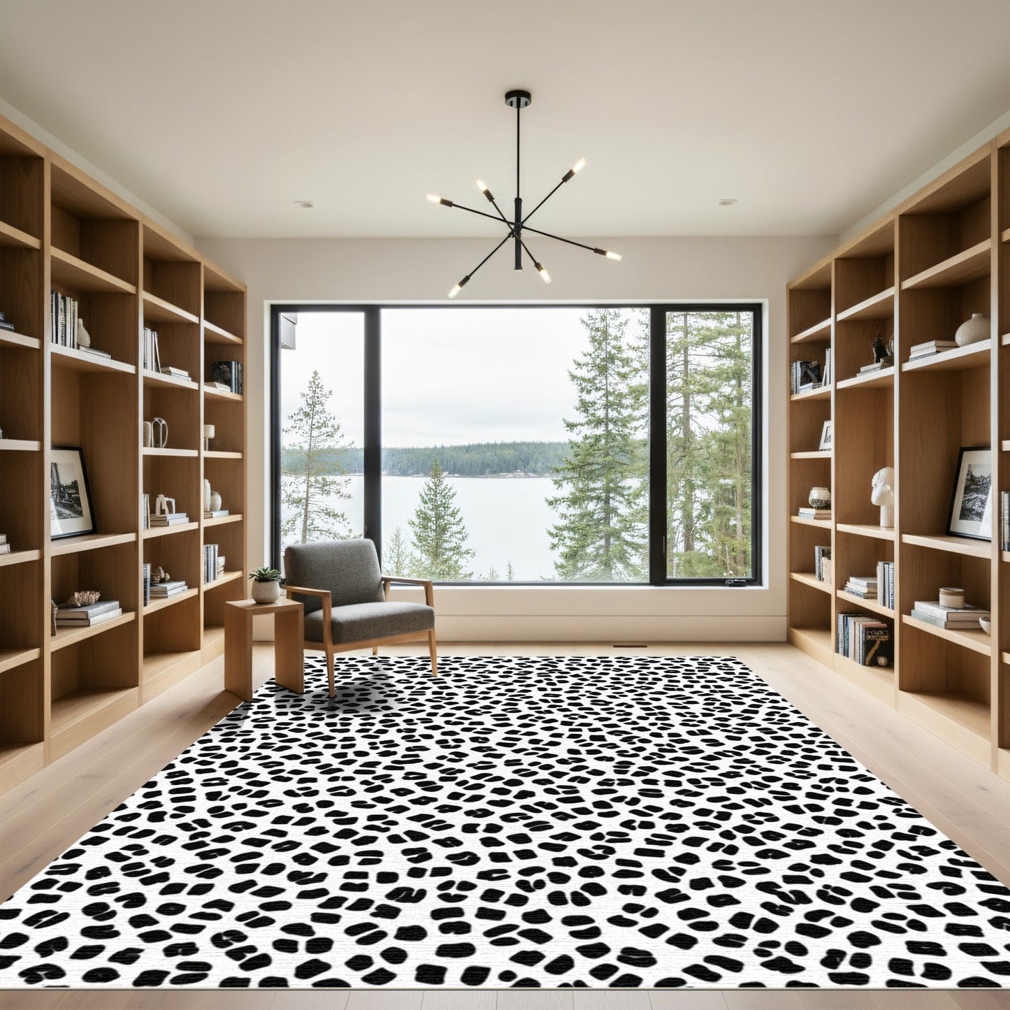 Black White Animal Spot Abstraction Rug