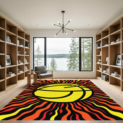 Fiery Yellow Basketball Sun Waves Rug