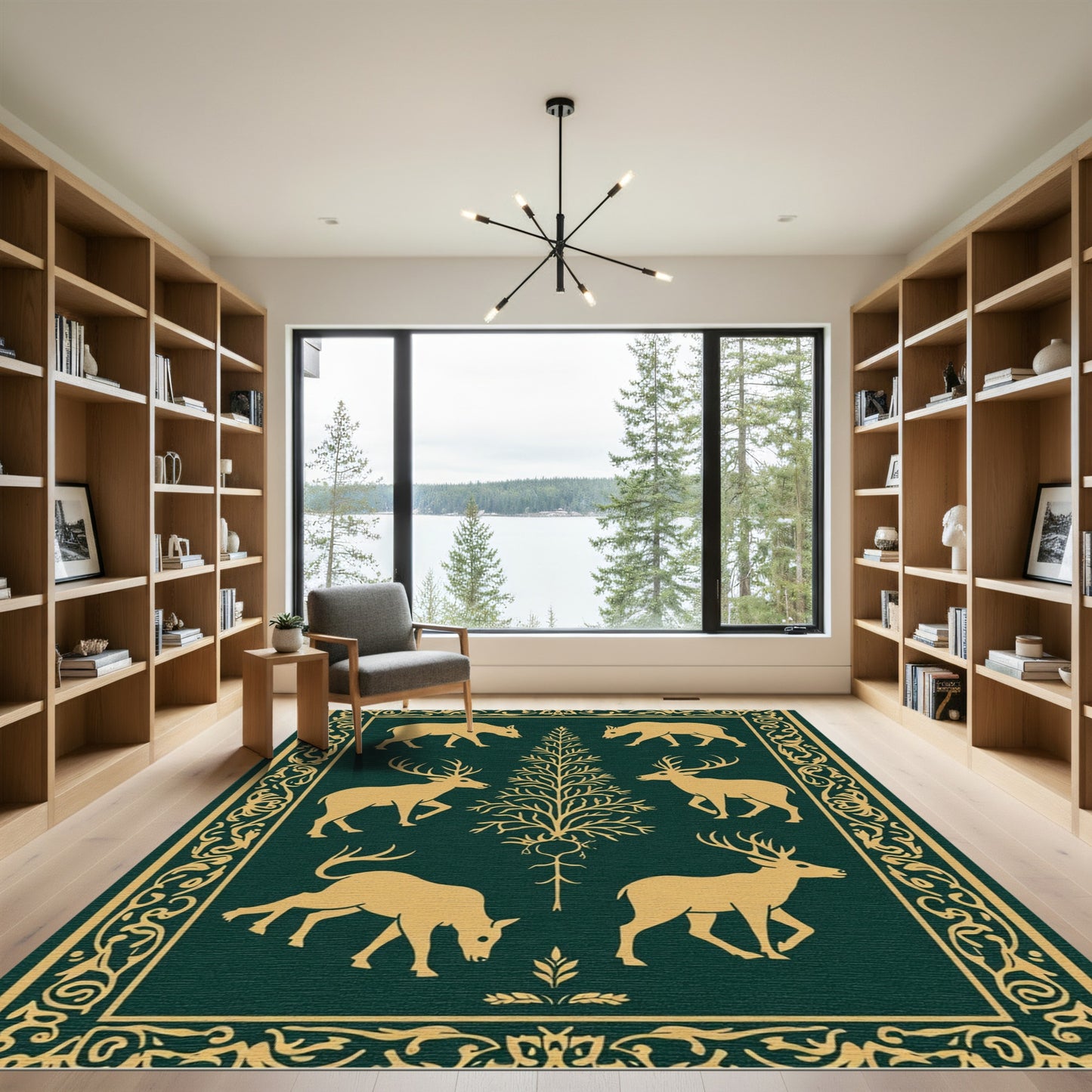 Golden Woodland Creatures Forest Scene Rug