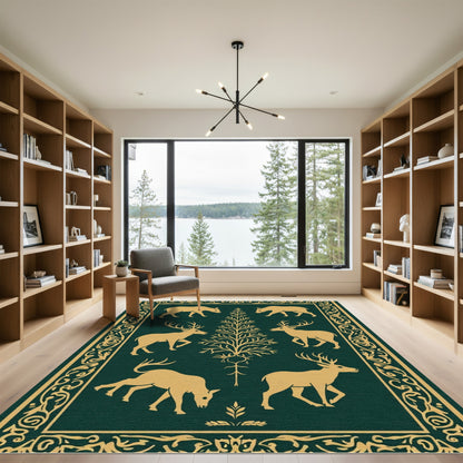 Golden Woodland Creatures Forest Scene Rug