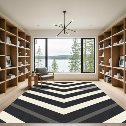 Modern Black White Gray Chevron Rug