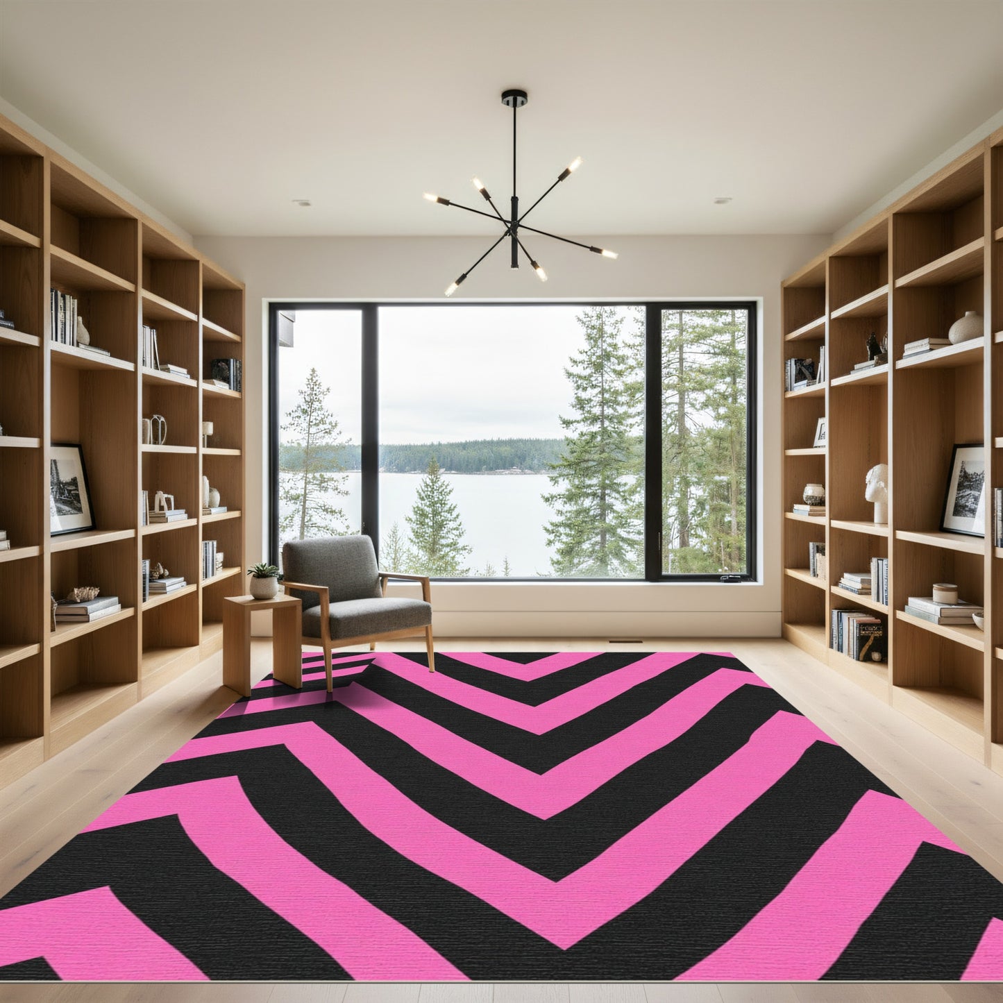 Vibrant Pink Chevron Geometric Rug