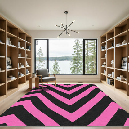 Vibrant Pink Chevron Geometric Rug