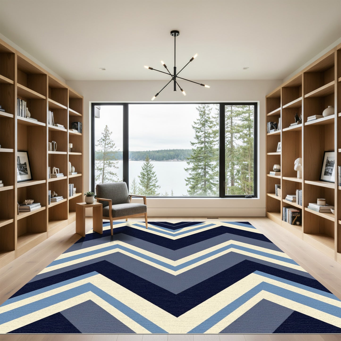 Navy Blue Chevron Stripes Rug