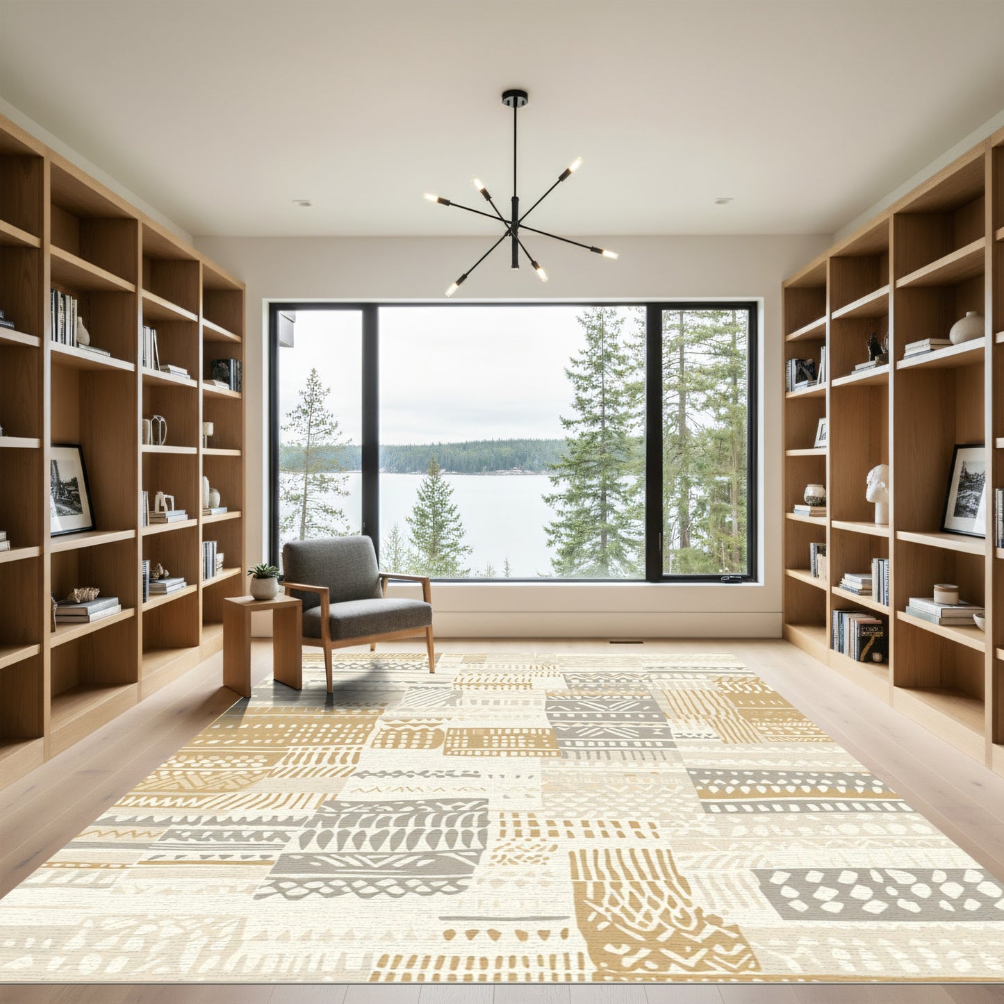 Earthy Neutral Patchwork Geometric Rug