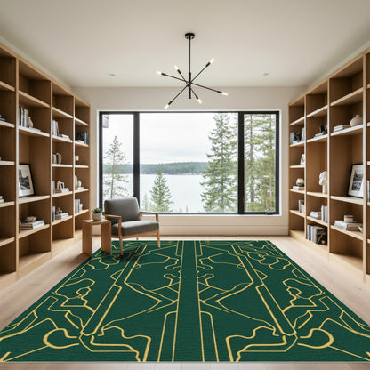 Art Deco Emerald Gold Geometric Lines Rug