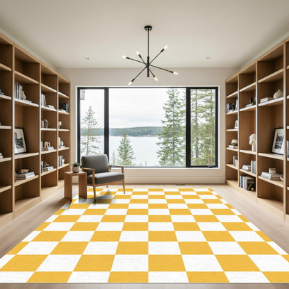 Golden White Square Checkered Rug