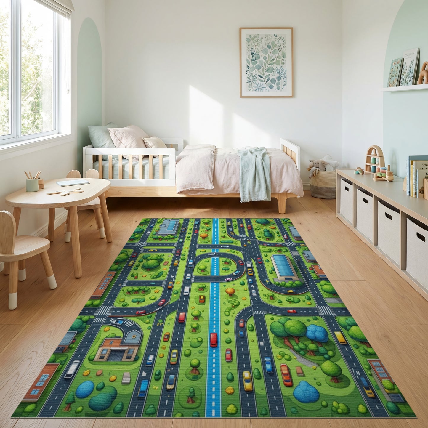 Vibrant Aerial City Grid Trees Rug