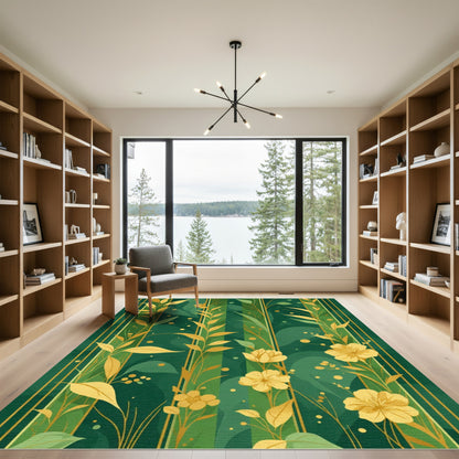 Emerald Golden Botanical Vertical Stripe Rug