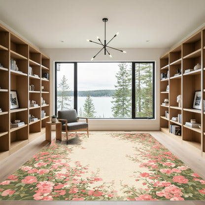 Charming Pink Blossom Floral Border Rug