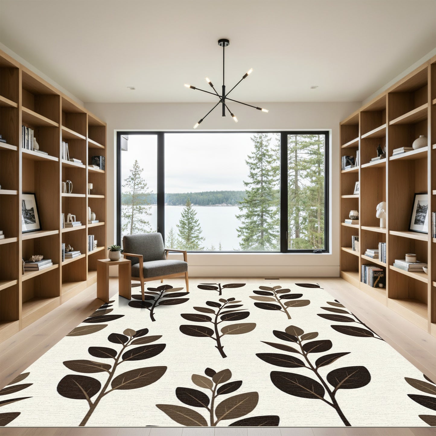 Earthy Brown Branch Foliage Pattern Rug