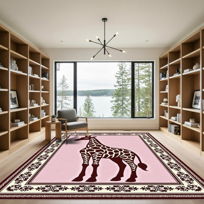 Brown Giraffe Pink Border Floral Rug
