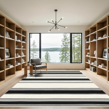 Modern Black Gray Stripe Rug