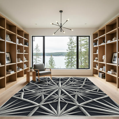 Monochromatic Geometric Starburst Angular Art Rug