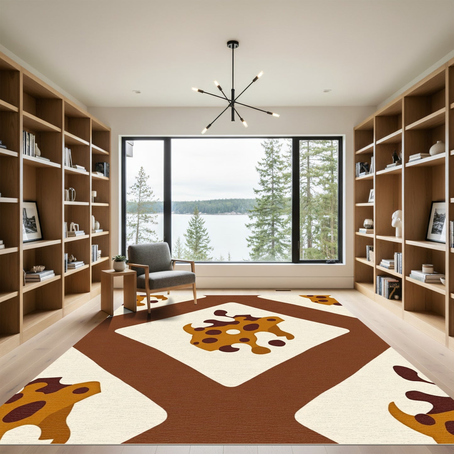 Brown Cream Organic Spot Mid-Century Rug