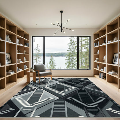 Monochromatic Geometric Illusion Staircase Rug