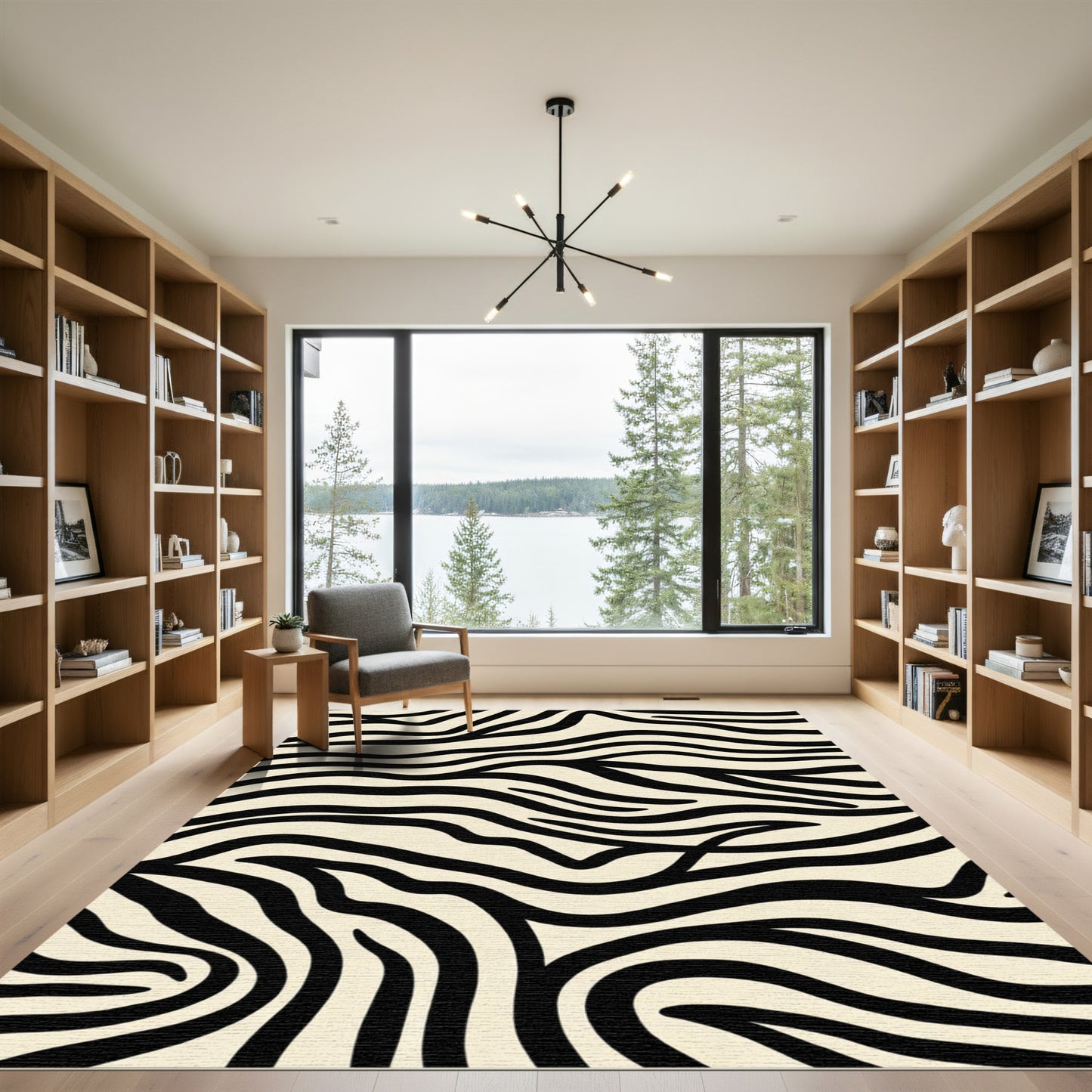 Cream And Black Abstract Zebra Stripes Rug