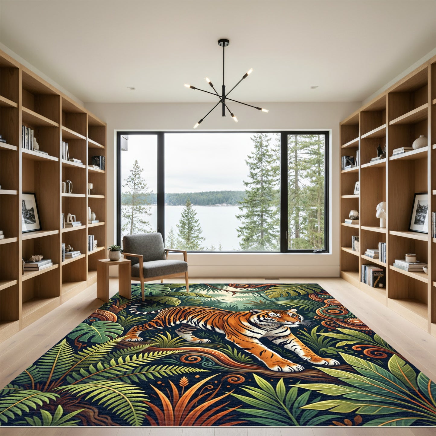 Lush Orange Tiger Tropical Forest Rug